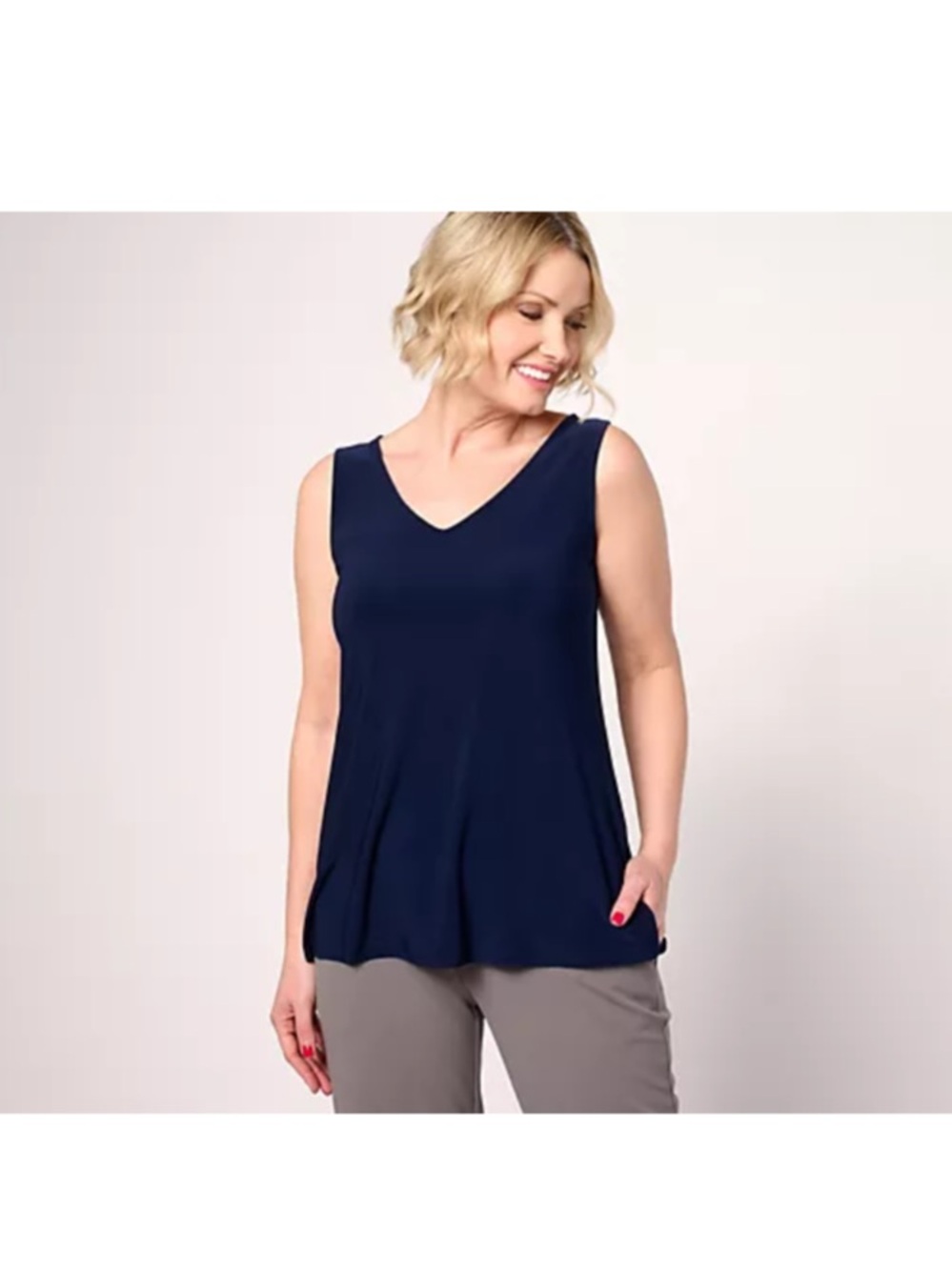 Dennis Basso Italia Knit Navy Blue Flowy Tank Small